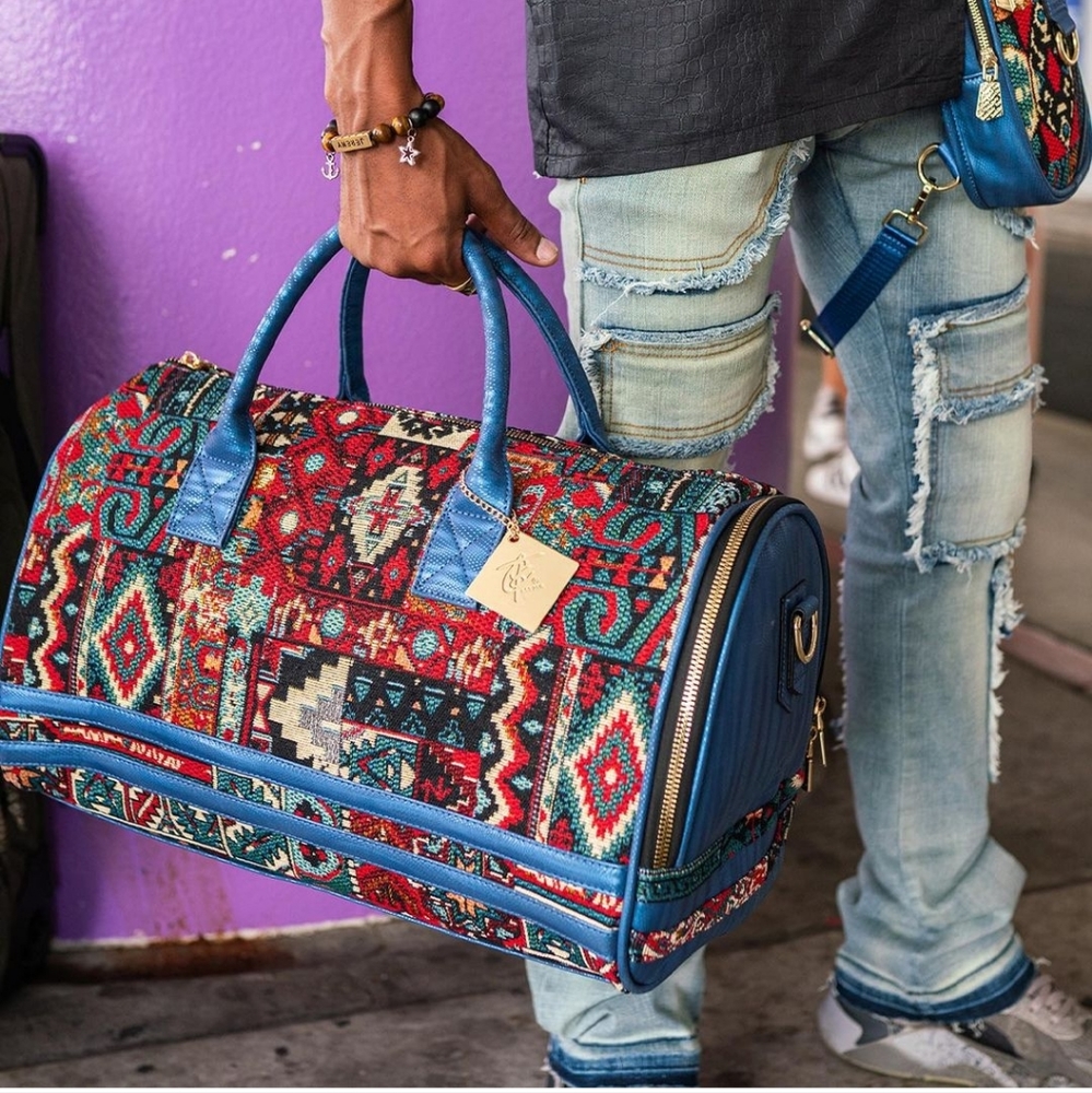 TOTENCARRY Boho Tribal XL Duffle in Blue Trim (UNISEX)